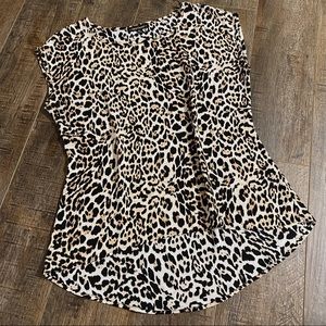 HeartSoul Cheetah Leopard Animal Print Blouse Top Size Medium Cap Sleeves Shirt